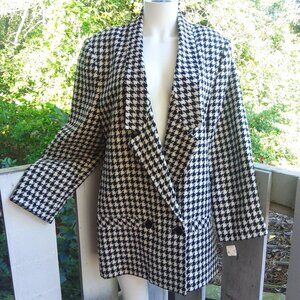 Vintage 80s Retro Houndstooth Oversized Jacket Lapel Blazer Women 14